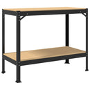 vidaXL Munkapad polcokkal Fekete 115 x 55 x 91 cm Mérnöki fa és fém