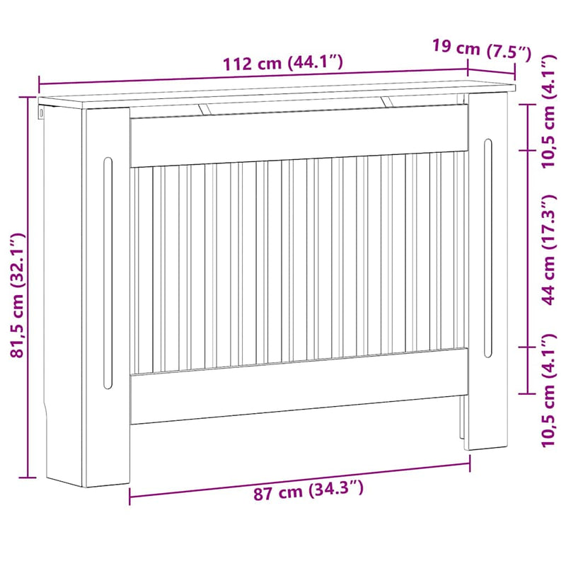 vidaXL Radiátor fedezék Magas Fényű Fehér 112 x 19 x 81,5 cm Faanyag