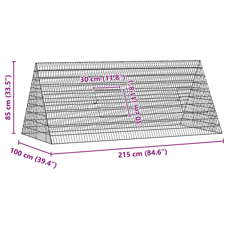 vidaXL Nyúl Ketrec Ezüst 215 x 100 x 85 cm Horganyzott acél