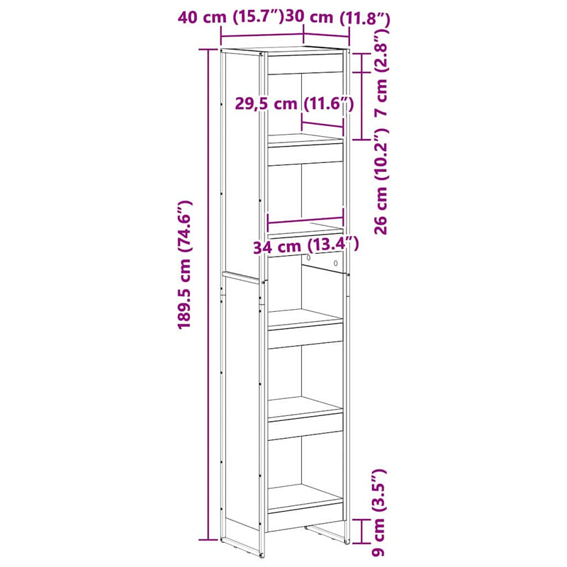 vidaXL Könyvespolc Füstös tölgy 80 x 30 x 155 cm Faanyag
