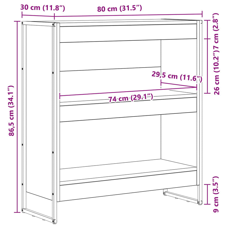 vidaXL Könyvespolc Művészi tölgy 80 x 30 x 155 cm Faanyag