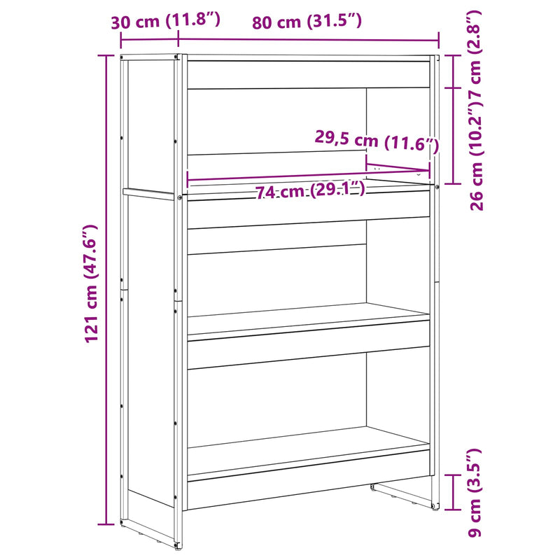 vidaXL Könyvespolc Szürke Sonoma 80 x 30 x 155 cm Faanyag