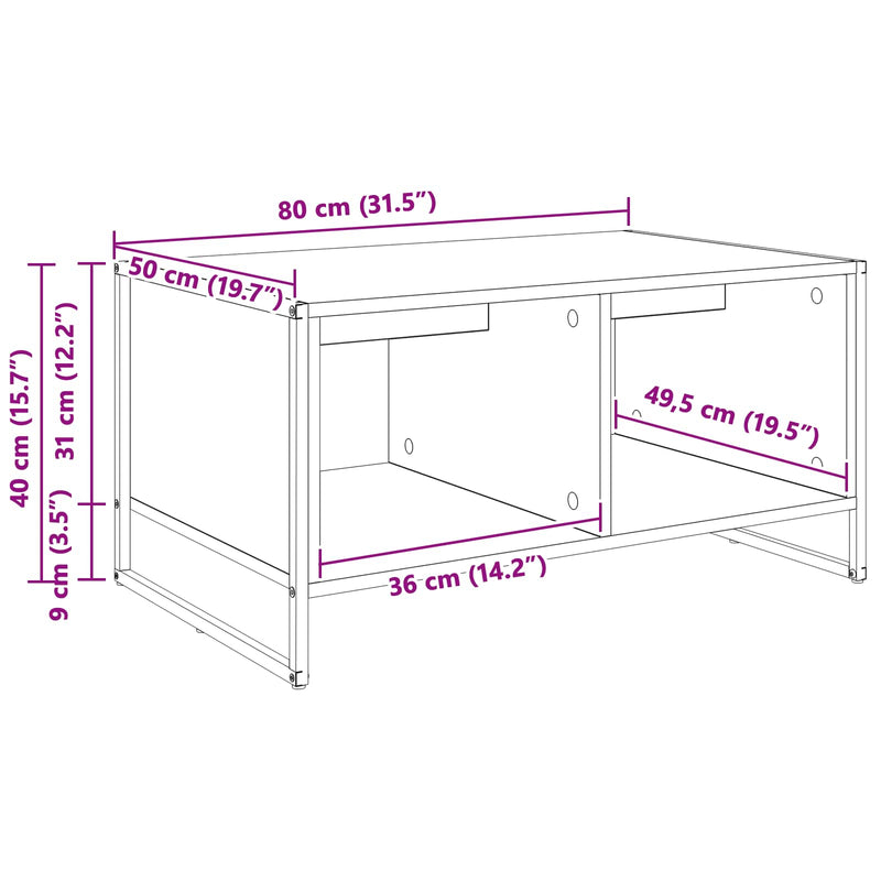 vidaXL Dohányzóasztal Füstös tölgy 80 x 50 x 40 cm Faanyag