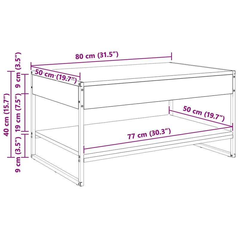 vidaXL Dohányzóasztal Fekete tölgy 80 x 50 x 40 cm Faanyag