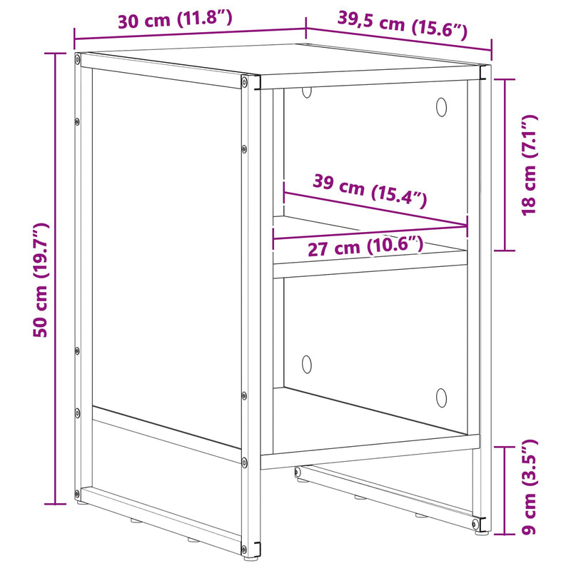 vidaXL Éjjeli asztal Művészi tölgy 39.5 x 30 x 50 cm Faanyag