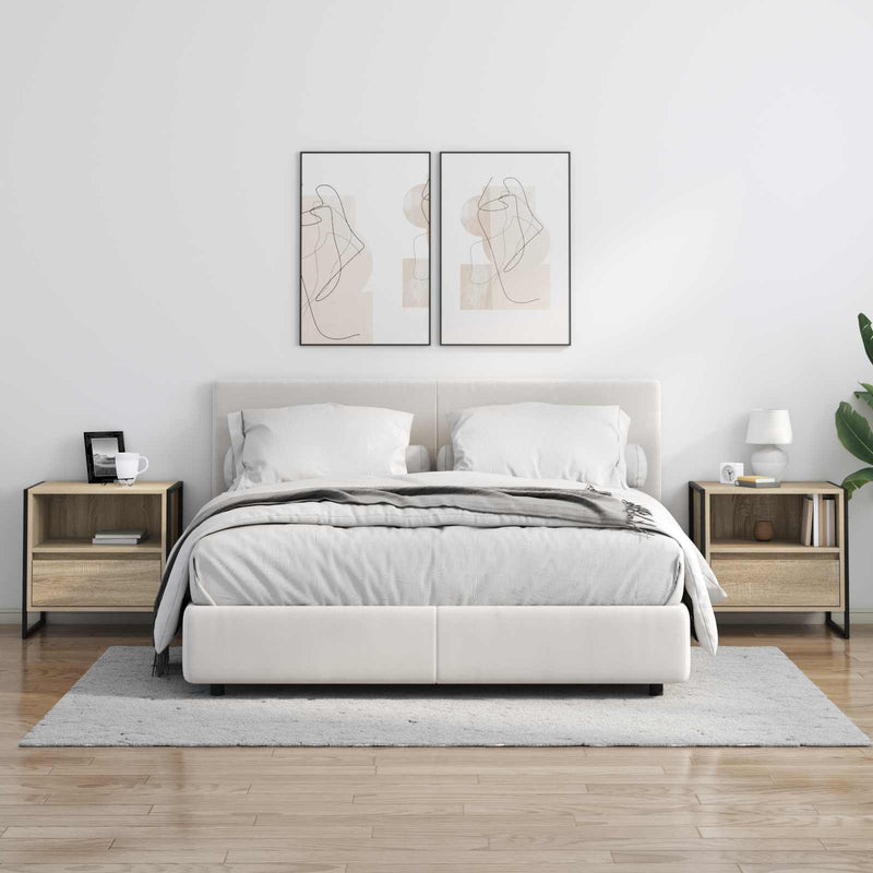 vidaXL Éjjeli asztal fiókkal 2 pcs Sonoma 50 x 39,5 x 50 cm Faanyag