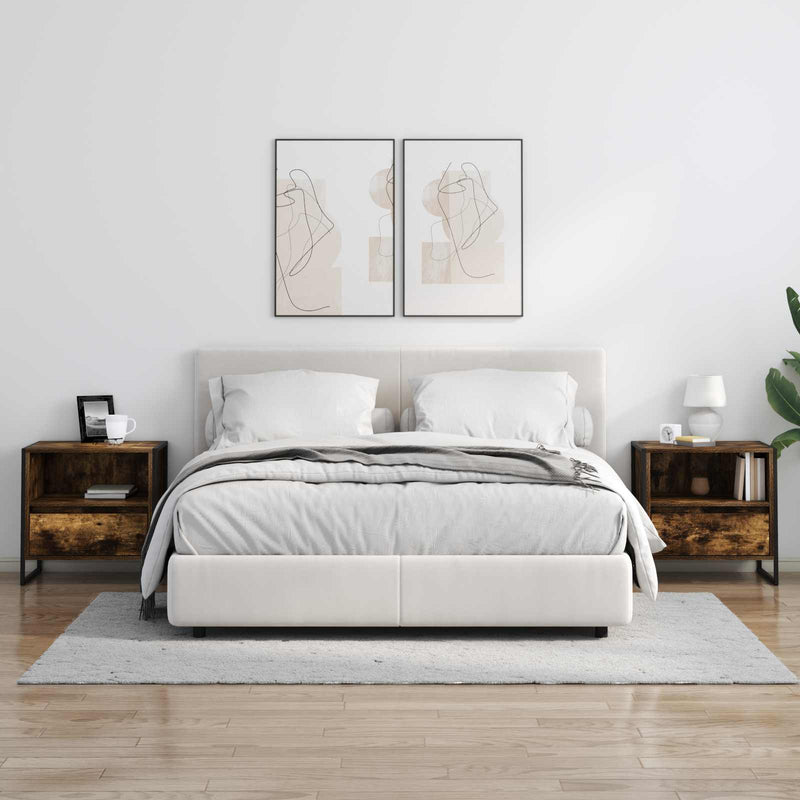 vidaXL Éjjeli asztal fiókkal Füstös tölgy 50 x 39,5 x 50 cm Faanyag