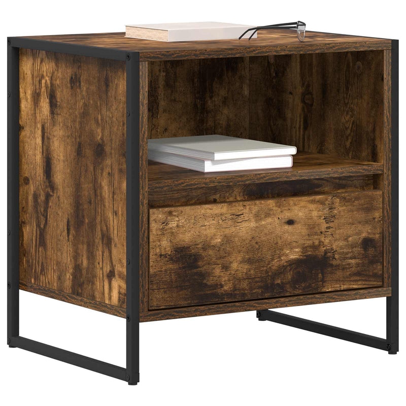 vidaXL Éjjeli asztal fiókkal Füstös tölgy 50 x 39,5 x 50 cm Faanyag