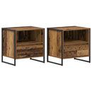vidaXL Éjjeli asztal fiókkal 2 pcs Öreg fa 50 x 39,5 x 50 cm Faanyag