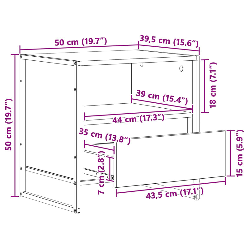 vidaXL Éjjeli asztal fiókkal Művészi tölgy 50 x 39,5 x 50 cm Faanyag