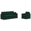 vidaXL Kanapé Szett 2 pcs Sötétzöld 198 x 78 x 80 cm Bársony