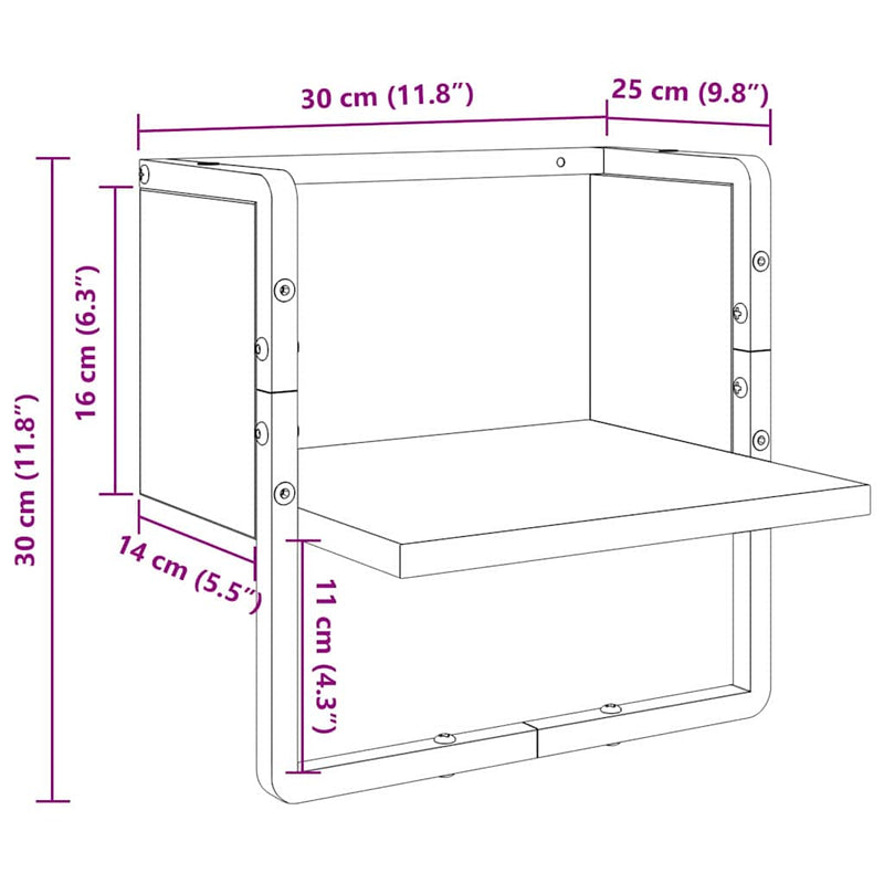 vidaXL Falpolc polcokkal Művészi tölgy 30 x 25 x 30 cm Faanyag