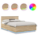 vidaXL Ágykeret LED -es lámpákkal Sonoma tölgy 140 x 190 cm Faanyag