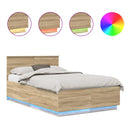vidaXL Ágykeret LED -es lámpákkal Sonoma tölgy 135 x 190 cm Faanyag