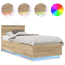 vidaXL Ágykeret LED szalagokkal Sonoma tölgy 70 x 190 cm Faanyag