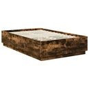 vidaXL Ágykeret fejtámlával Füstös Tölgy 135 x 190 cm Szerelt Fa