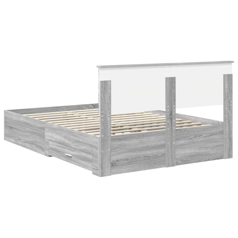 vidaXL Ágykeret fejtámlával fiókkal Szürke Sonoma 140 x 200 cm Faanyag