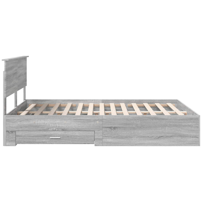 vidaXL Ágykeret fejtámlával fiókkal Szürke Sonoma 140 x 200 cm Faanyag