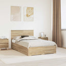 vidaXL Ágykeret fejtámlával fiókkal Sonoma tölgy 135 x 190 cm Faanyag