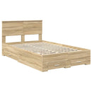 vidaXL Ágykeret fejtámlával fiókkal Sonoma tölgy 135 x 190 cm Faanyag