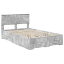 vidaXL Ágykeret fejtámlával fiókkal Beton Szürke 135 x 190 cm Faanyag