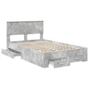 vidaXL Ágykeret fejtámlával fiókkal Beton Szürke 135 x 190 cm Faanyag
