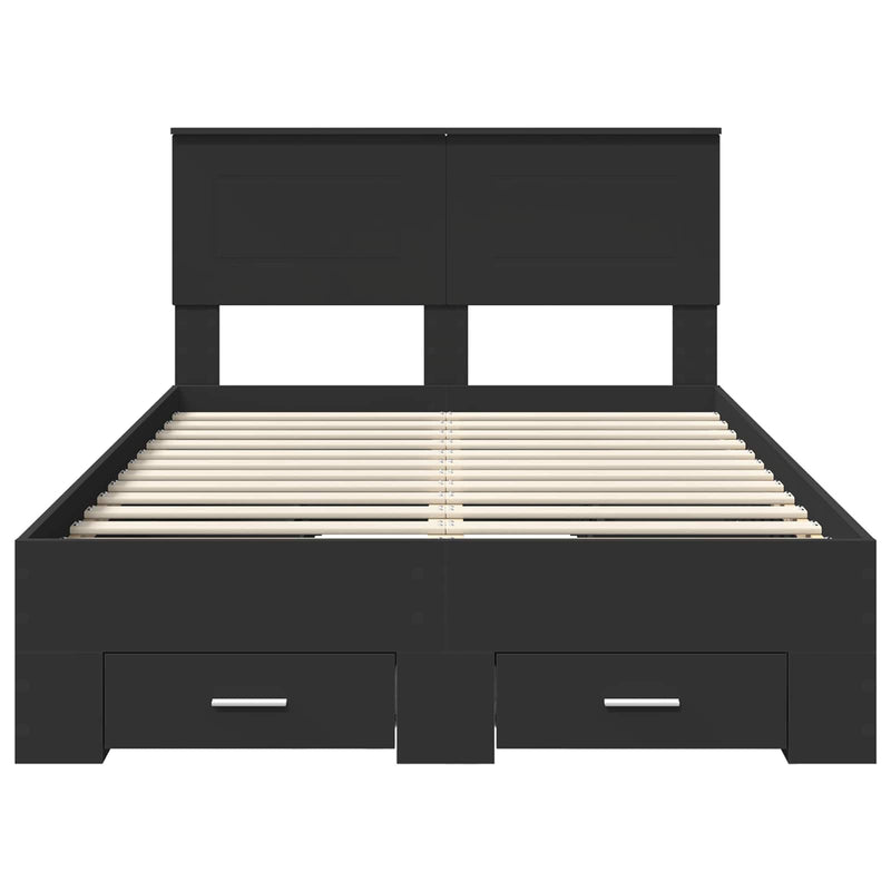 vidaXL Ágykeret fejtámlával fiókkal Fekete 120 x 190 cm Faanyag