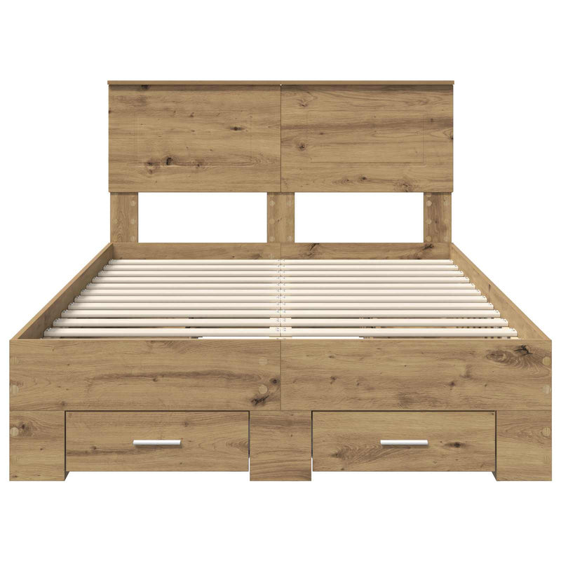 vidaXL Ágykeret fejtámlával fiókkal Artisan tölgy 120 x 190 cm Faanyag