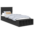 vidaXL Ágykeret polcokkal fejtámlával Fekete 75 x 190 cm Faanyag