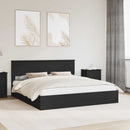 vidaXL Tárolós Ágy fejtámlával fiókkal Fekete 200 x 200 cm Faanyag
