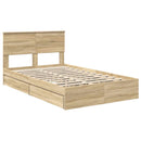 vidaXL Tárolós Ágy fejtámlával Sonoma tölgy 135 x 190 cm Faanyag