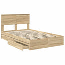 vidaXL Tárolós Ágy fejtámlával Sonoma tölgy 135 x 190 cm Faanyag