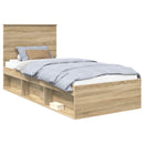 vidaXL Ágykeret fejtámlával Sonoma tölgy 75 x 190 cm Tömör fenyőfa
