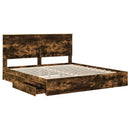 vidaXL Tárolós Ágy fejtámlával Füstölt tölgy 200 x 200 cm Faanyag