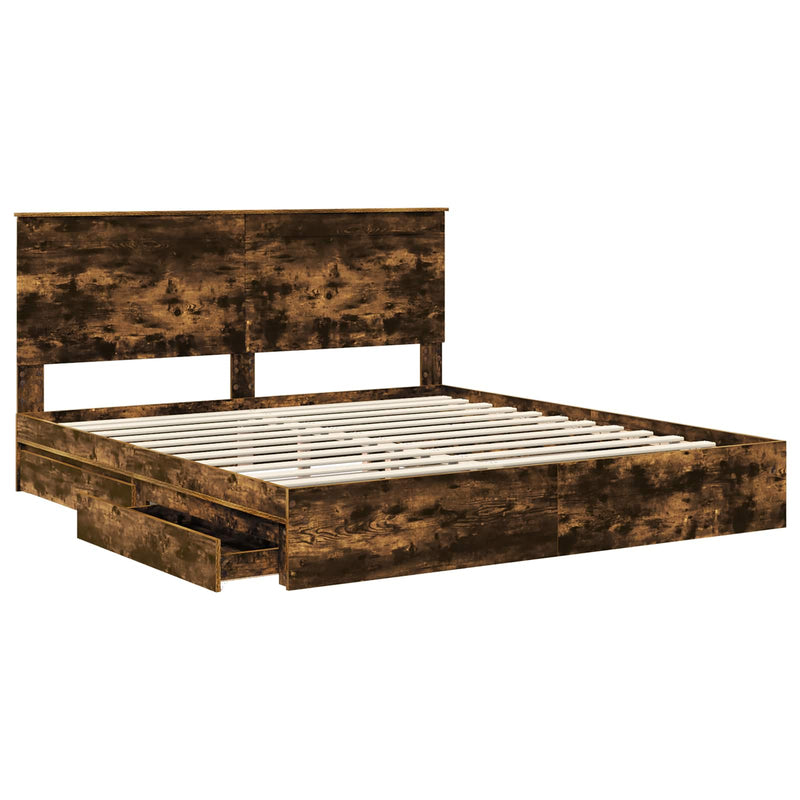 vidaXL Tárolós Ágy fejtámlával Füstölt tölgy 200 x 200 cm Faanyag