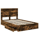 vidaXL Tárolós Ágy fejtámlával Füstölt tölgy 135 x 190 cm Faanyag