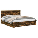 vidaXL Ágykeret fejtámlával fiókkal Füstölt tölgy 200 x 200 cm Faanyag