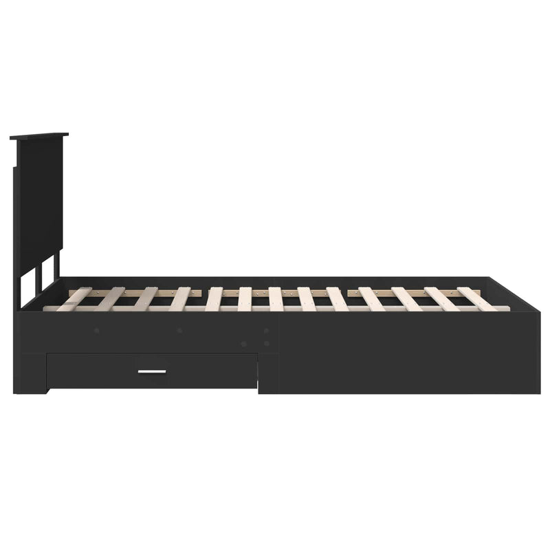 vidaXL Ágykeret fejtámlával fiókkal Fekete 135 x 190 cm Faanyag