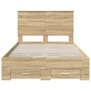 vidaXL Ágykeret fejtámlával fiókkal Sonoma tölgy 135 x 190 cm Faanyag