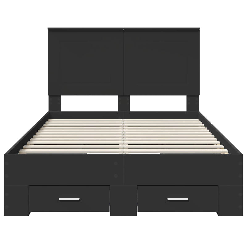 vidaXL Ágykeret fejtámlával fiókkal Fekete 120 x 190 cm Faanyag