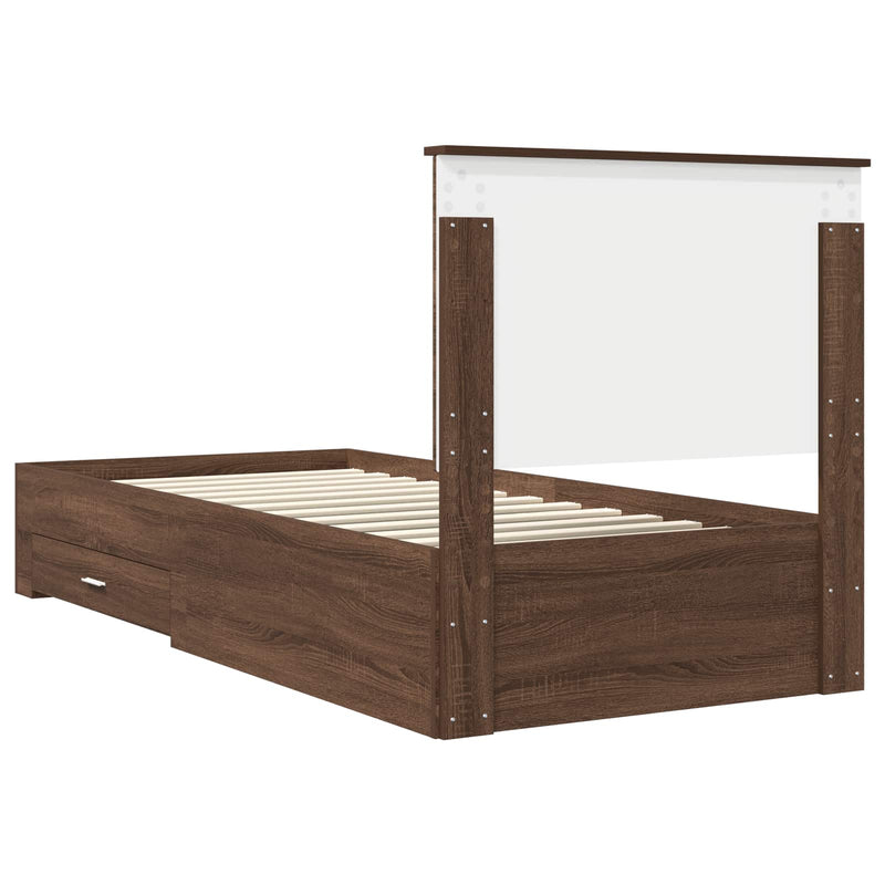 vidaXL Ágykeret fejtámlával Barna tölgy és ezüst 90 x 190 cm Faanyag