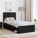 vidaXL Ágykeret fejtámlával tárolóval Fekete 90 x 190 cm Tömör fenyőfa
