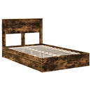 vidaXL Tárolós Ágy fejtámlával Füstölt tölgy 135 x 190 cm Faanyag