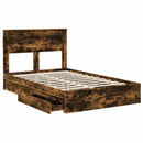 vidaXL Tárolós Ágy fejtámlával Füstölt tölgy 135 x 190 cm Faanyag