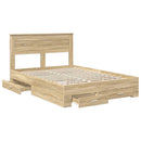 vidaXL Ágykeret fejtámlával fiókkal Sonoma tölgy 140 x 190 cm Faanyag