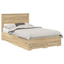 vidaXL Ágykeret fejtámlával fiókkal Sonoma tölgy 135 x 190 cm Faanyag