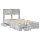 vidaXL Ágykeret fejtámlával fiókkal Beton Szürke 135 x 190 cm Faanyag