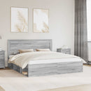 vidaXL Ágykeret fejtámlával Szürke Sonoma 200 x 200 cm Tömör fenyőfa