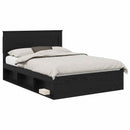 vidaXL Ágykeret fejtámlával fiókkal Fekete 140 x 190 cm Tömör fenyőfa