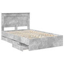 vidaXL Ágykeret fiókkal tárolóval Beton Szürke 135 x 190 cm Mérnöki Fa